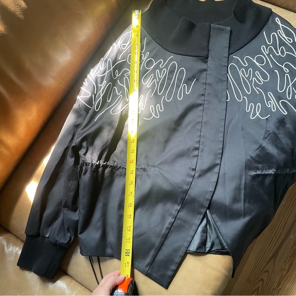 Adeam luxe bomber style cinched ties jacket w embroidery stitching black white - Picture 10 of 13